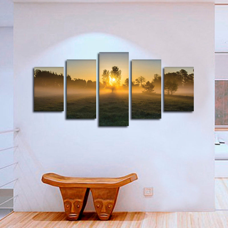 Misty Meadow At Sunrise Wall Art