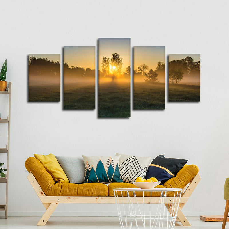 Misty Meadow At Sunrise Wall Art