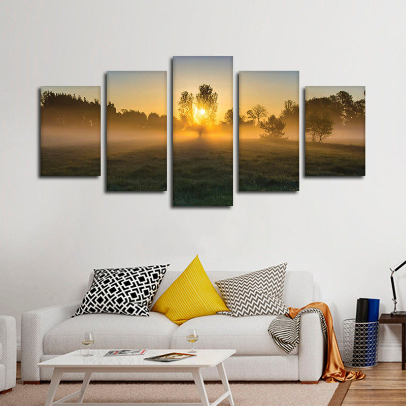 Misty Meadow At Sunrise Wall Art