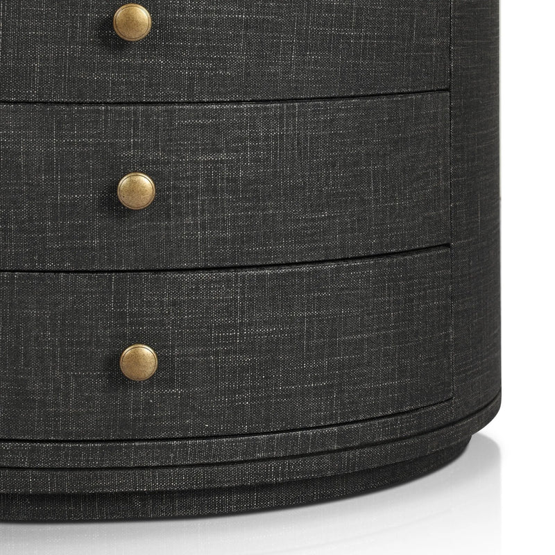 Amelia Black Linen Oval Nightstand | shipping 9/3/2025