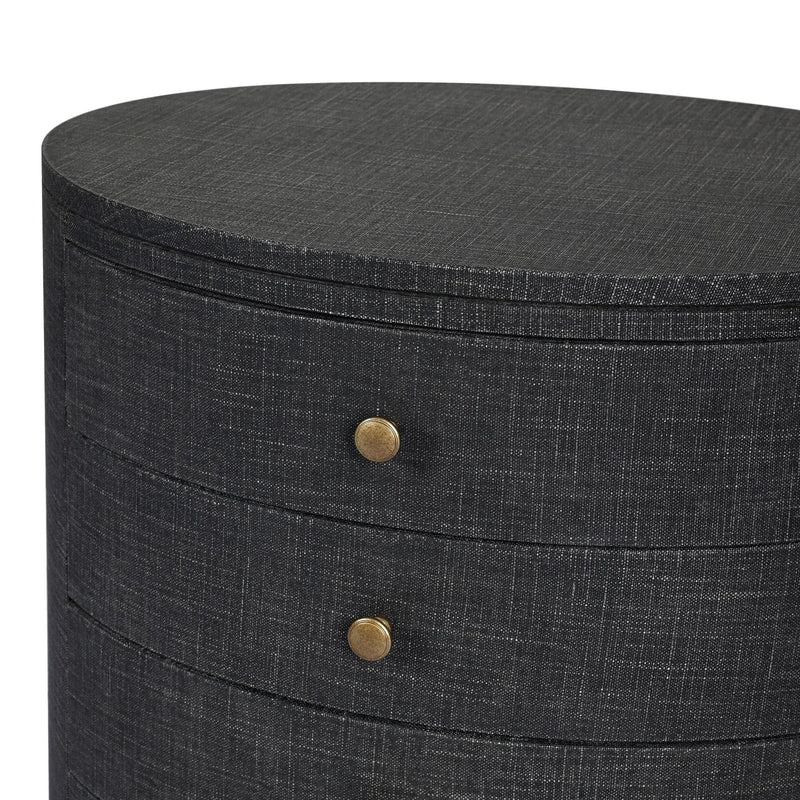 Amelia Black Linen Oval Nightstand | shipping 9/3/2025