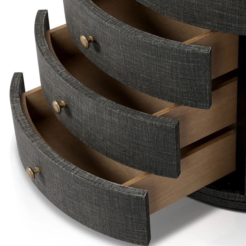 Amelia Black Linen Oval Nightstand | shipping 9/3/2025