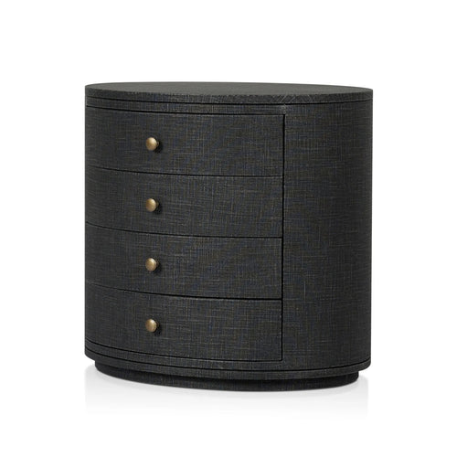 Amelia Black Linen Oval Nightstand | shipping 9/3/2025