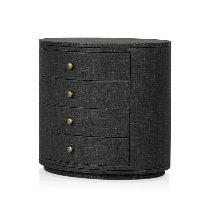Amelia Black Linen Oval Nightstand | shipping 9/3/2025