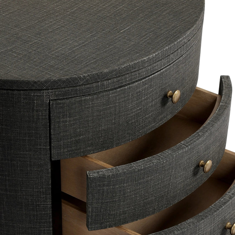 Amelia Black Linen Oval Nightstand | shipping 9/3/2025