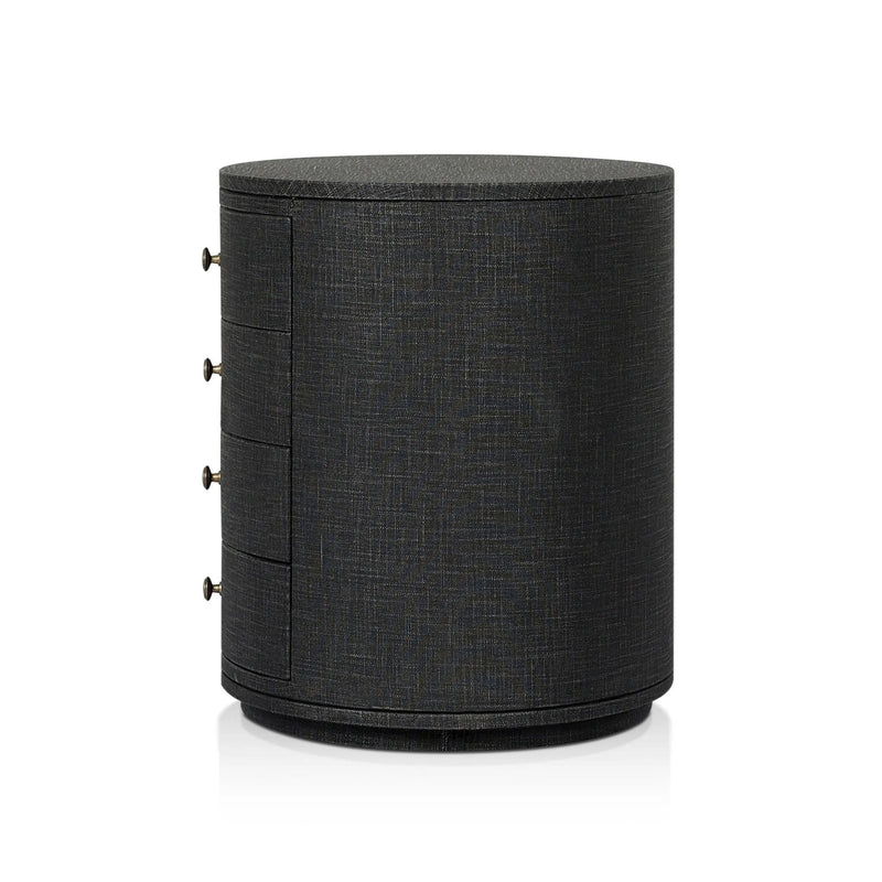 Amelia Black Linen Oval Nightstand | shipping 9/3/2025