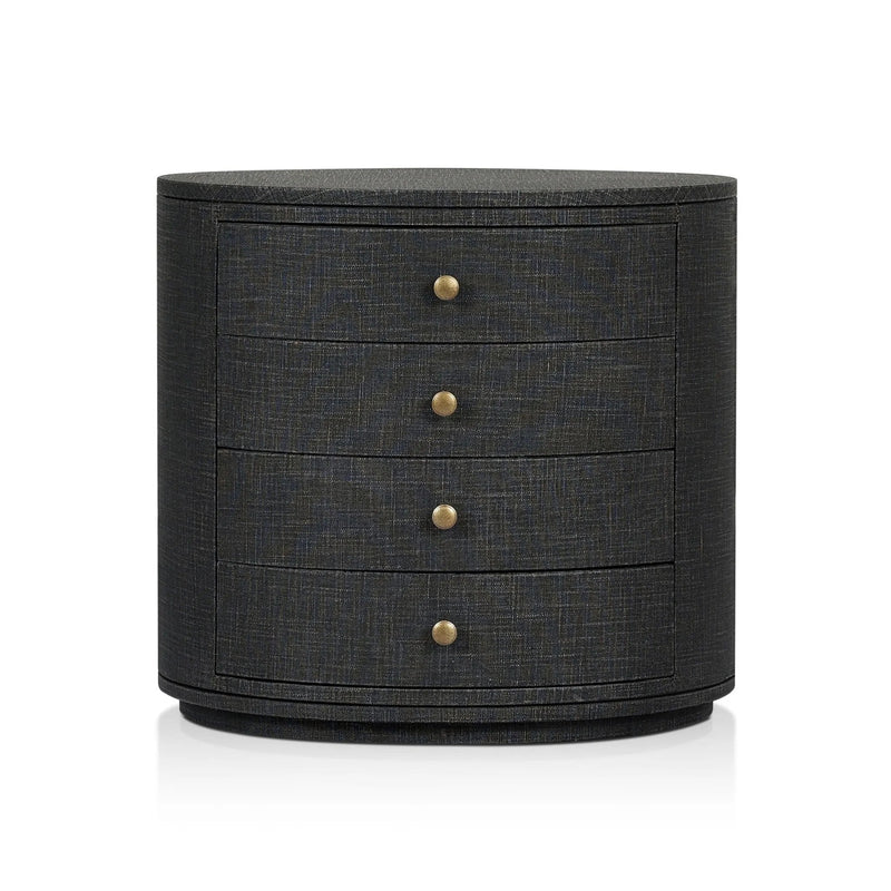 Amelia Black Linen Oval Nightstand | shipping 9/3/2025