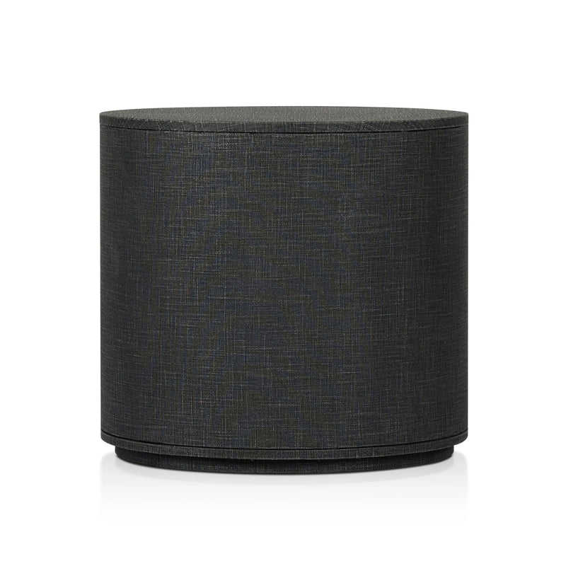 Amelia Black Linen Oval Nightstand | shipping 9/3/2025