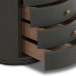 Amelia Dark Green Lacquered Linen Oval Nightstand | shipping 06/03/2025