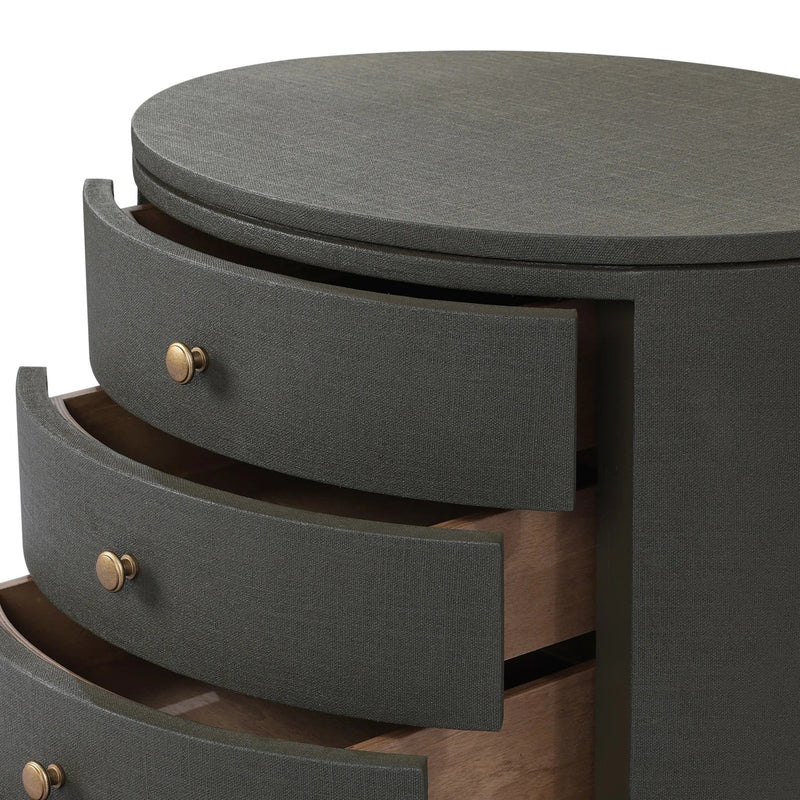Amelia Dark Green Lacquered Linen Oval Nightstand | shipping 06/03/2025