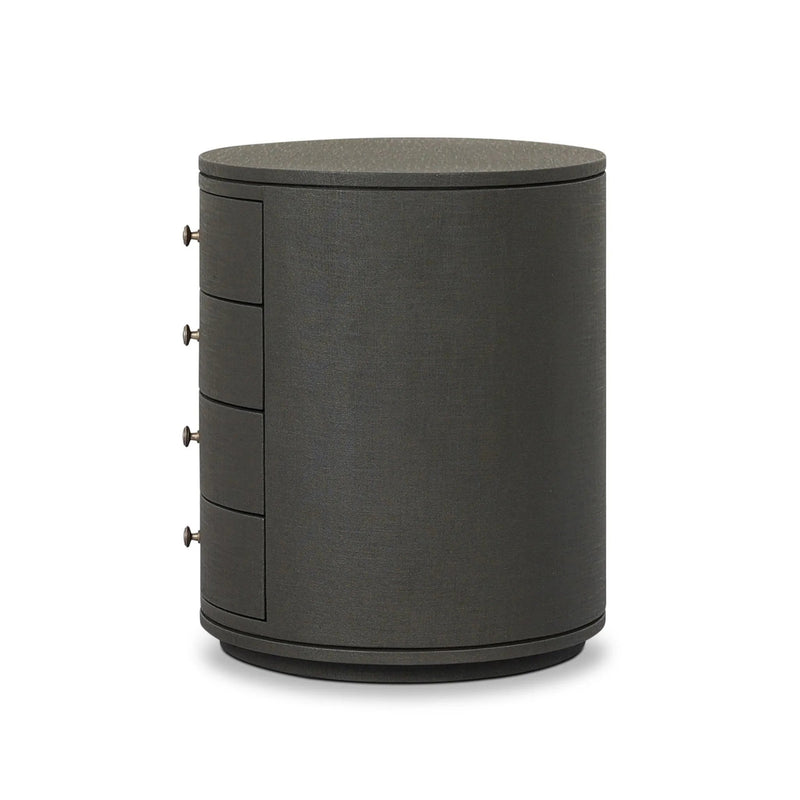 Amelia Dark Green Lacquered Linen Oval Nightstand | shipping 06/03/2025