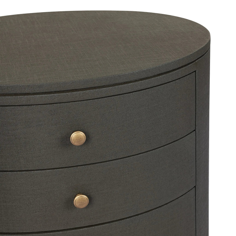 Amelia Dark Green Lacquered Linen Oval Nightstand | shipping 06/03/2025
