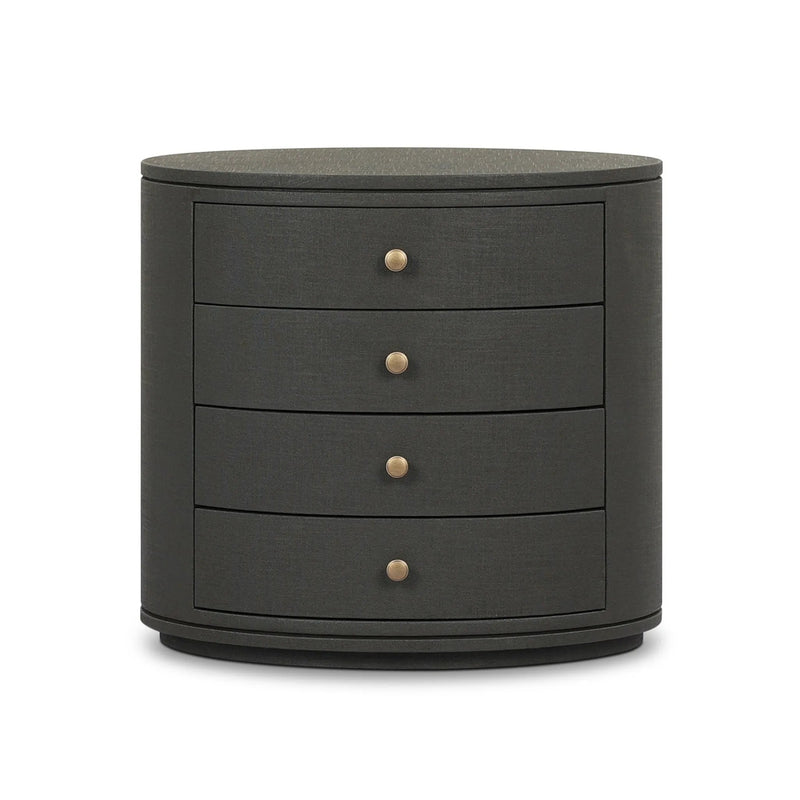 Amelia Dark Green Lacquered Linen Oval Nightstand | shipping 06/03/2025