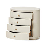 Amelia Ivory Painted Linen Oval Nightstand | shipping 7/18/2025