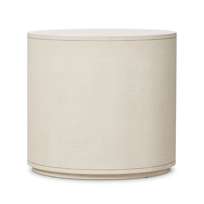 Amelia Ivory Painted Linen Oval Nightstand | shipping 7/18/2025