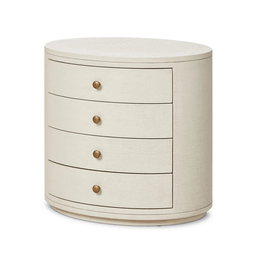 Amelia Ivory Painted Linen Oval Nightstand | shipping 7/18/2025