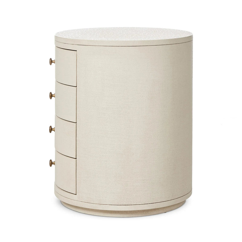 Amelia Ivory Painted Linen Oval Nightstand | shipping 7/18/2025
