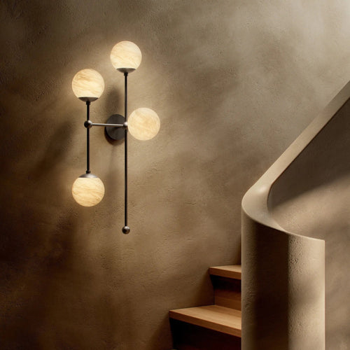 Armstrong Black Gunmetal Marbled Matte Glass 4 L Sconce | ready to ship!