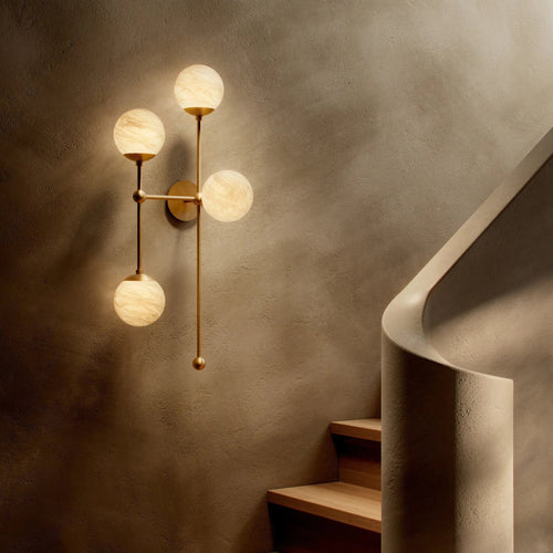 Armstrong Burnished Brass Marbled Matte Glass 4 L Sconce | ready to ship!