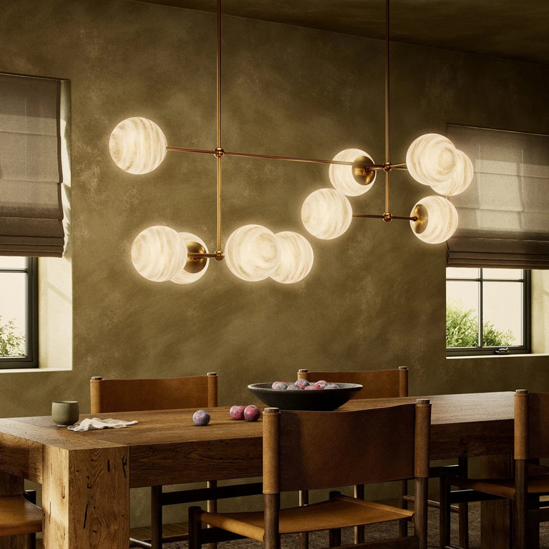 Armstrong Burnished Brass Marbled Matte Glass Linear Chandelier | ready to ship!