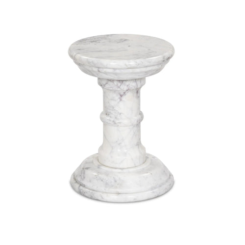 Cyprus Veined White Marble Solid End Table | ready to ship!