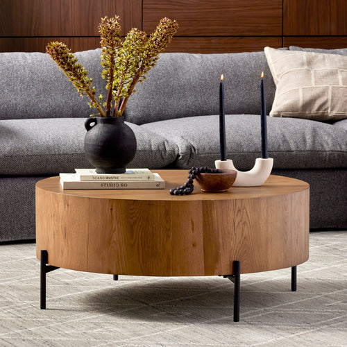 Eaton Amber Oak Drum Coffee Table | shipping 6/16/2025