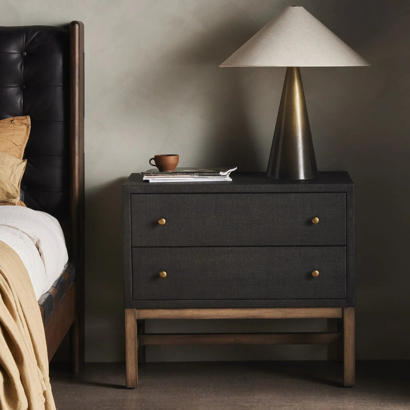 Fiona Black Raffia Nightstand | shipping 08/25/2025