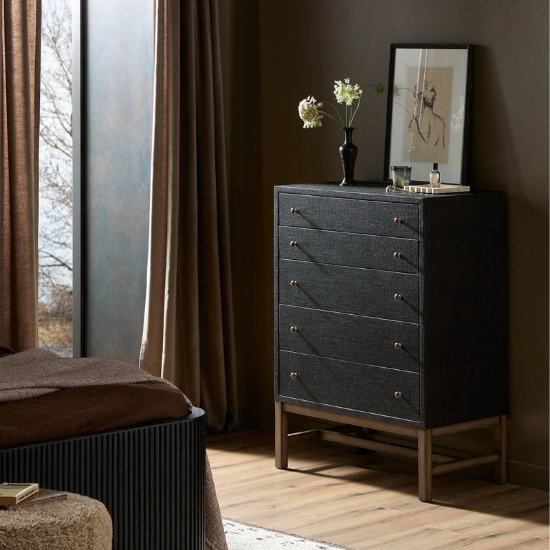Fiona Black Raffia Tall Dresser | shipping 10/9/2025