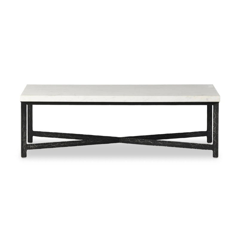 Hammered White Marble Iron Coffee Table | shipping 6/25/2025