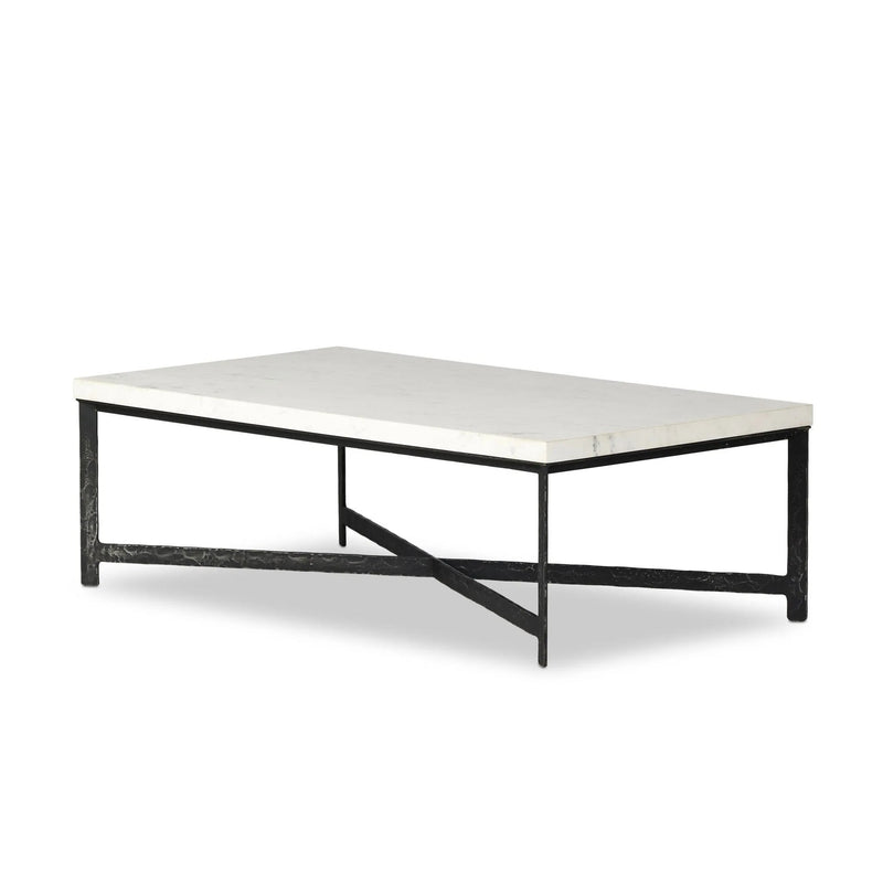 Hammered White Marble Iron Coffee Table | shipping 6/25/2025