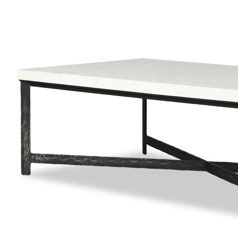 Hammered White Marble Iron Coffee Table | shipping 6/25/2025
