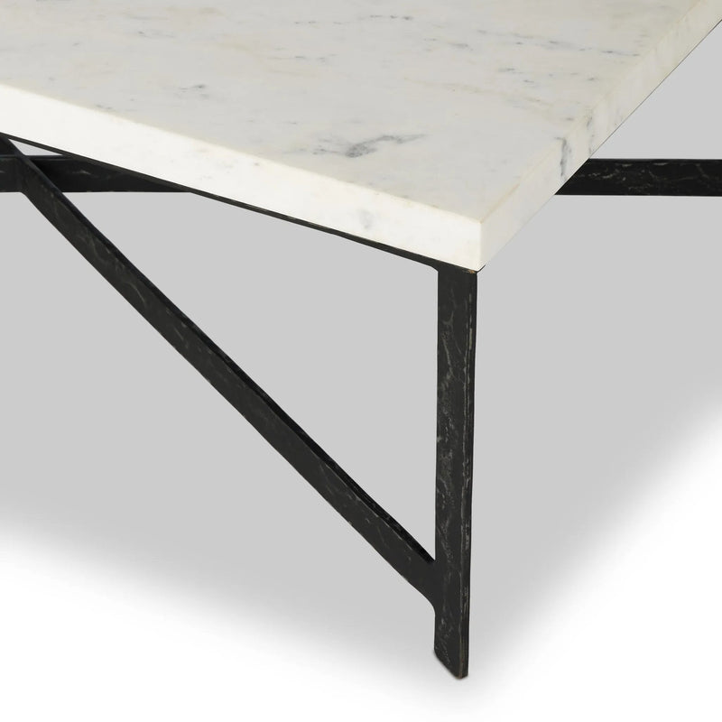 Hammered White Marble Iron Coffee Table | shipping 6/25/2025