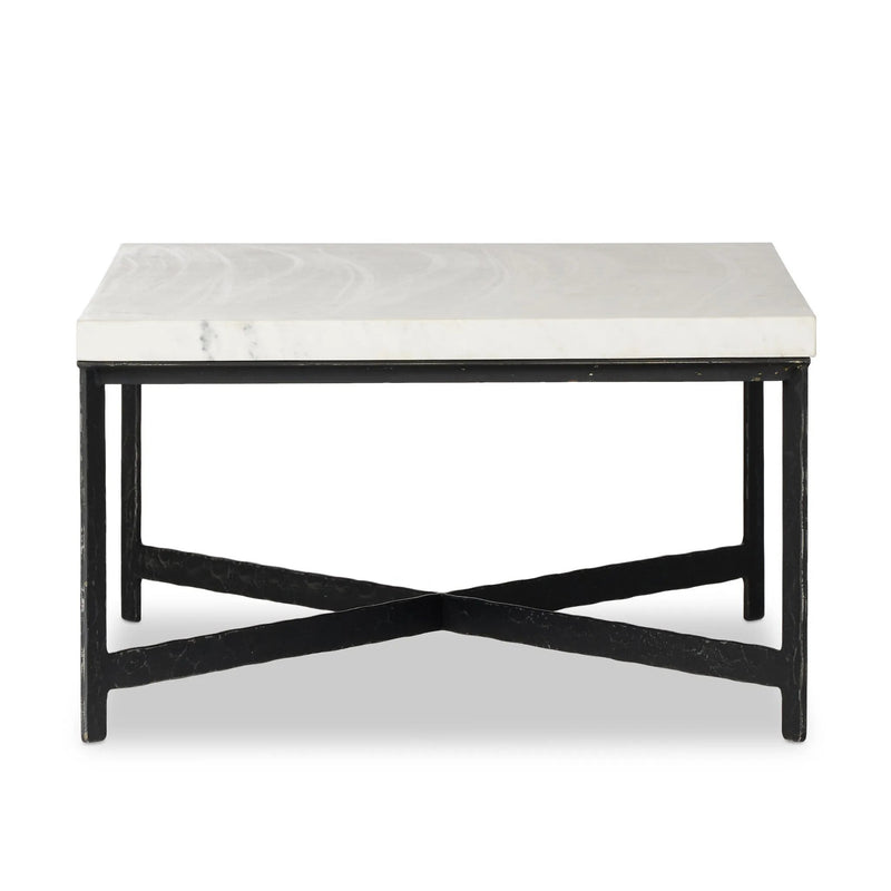 Hammered White Marble Iron Coffee Table | shipping 6/25/2025