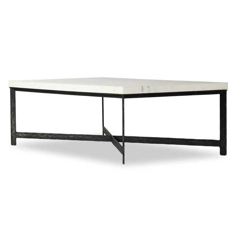 Hammered White Marble Iron Coffee Table | shipping 6/25/2025