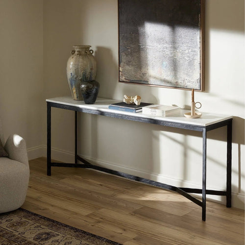 Hammered White Marble Iron Console Table | shipping 7/27/2025