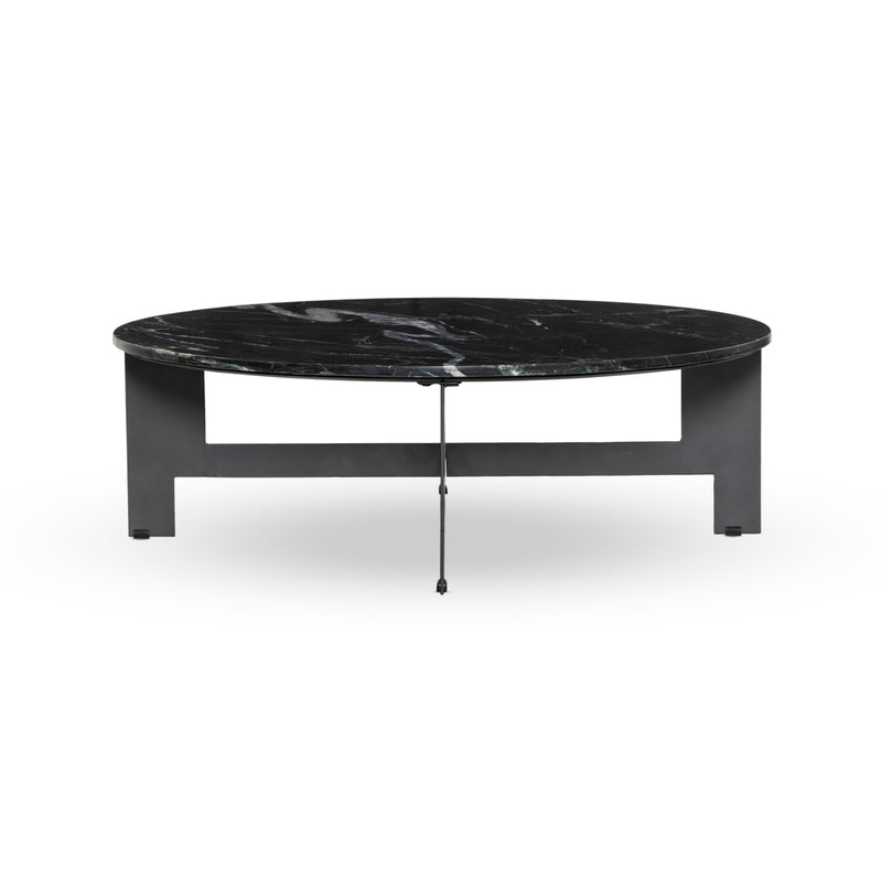 Marble Black Round Coffee Table With Iron | shipping 8/24/2025