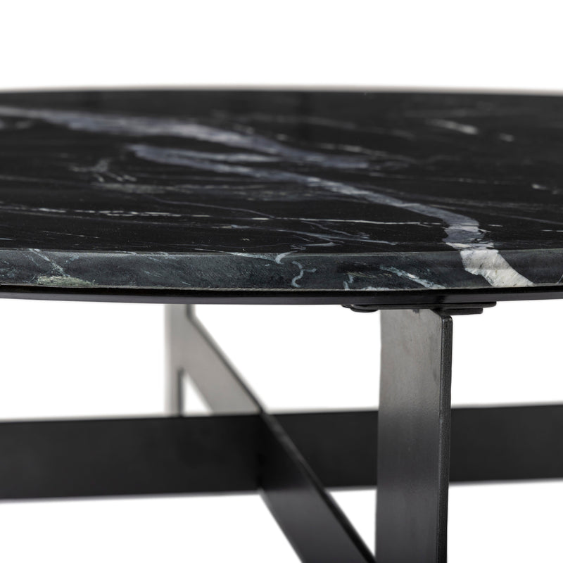 Marble Black Round Coffee Table With Iron | shipping 8/24/2025