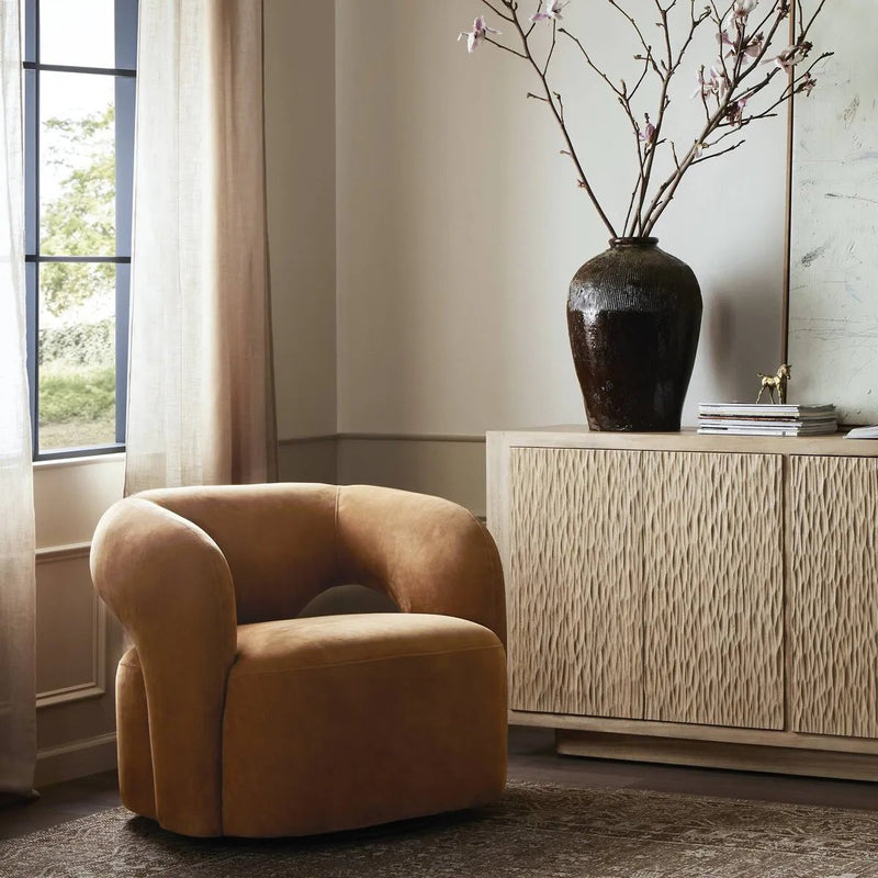 Mazie Nubuck Cognac Swivel Chair | ready to ship!