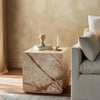Modern Desert Taupe Marble Plinth End Table | shipping 6/23/2025