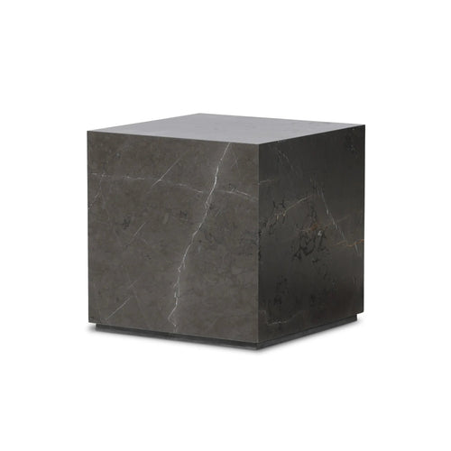 Modern Grey Italian Marble Marble Plinth End Table | ready to ship!