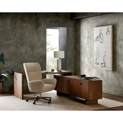 Posada Shaped Desk - Amber Oak Veneer L | shipping 6/3/2025