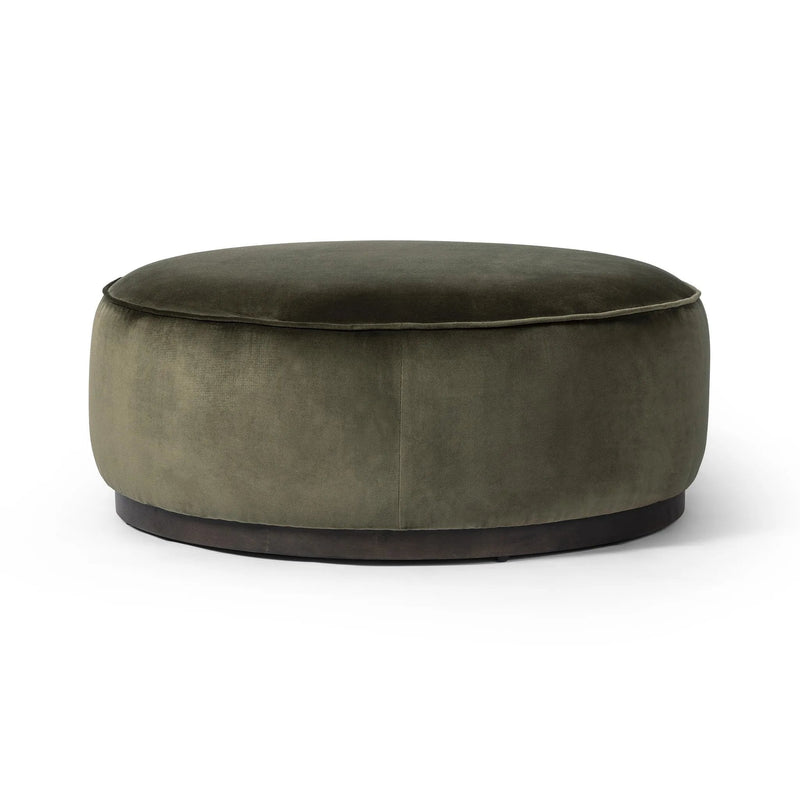 Sinclair Surrey Olive Large Round Ottoman | ready to ship!