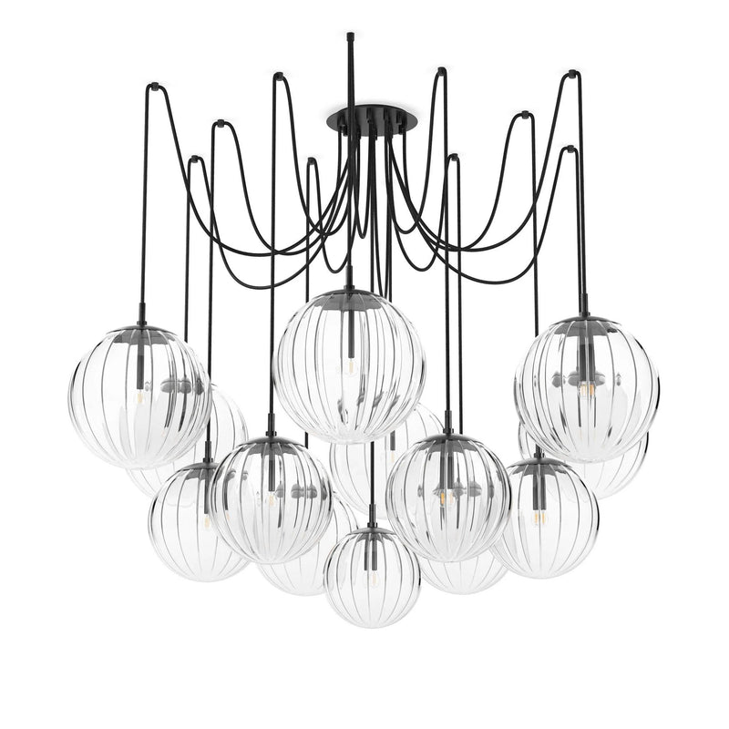 Spider Black Gunmetal Clear Ribbon Glass Cord Chandelier | ready to ship!