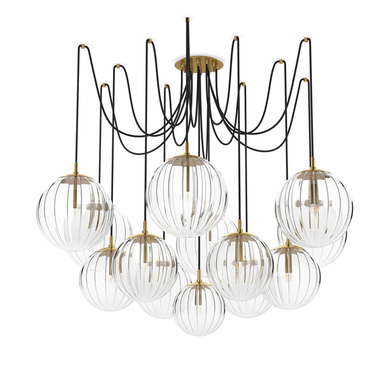 Spider Burnished Brass Clear Ribbon Glass Cord Chandelier | ready to ship!