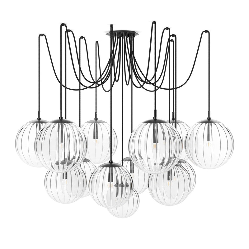 Spider Black Gunmetal Clear Ribbon Glass Cord Chandelier | ready to ship!