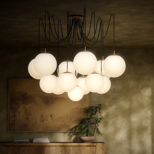 Spider Burnished Brass Opal Matte Glass Cord Chandelier | ready to ship!