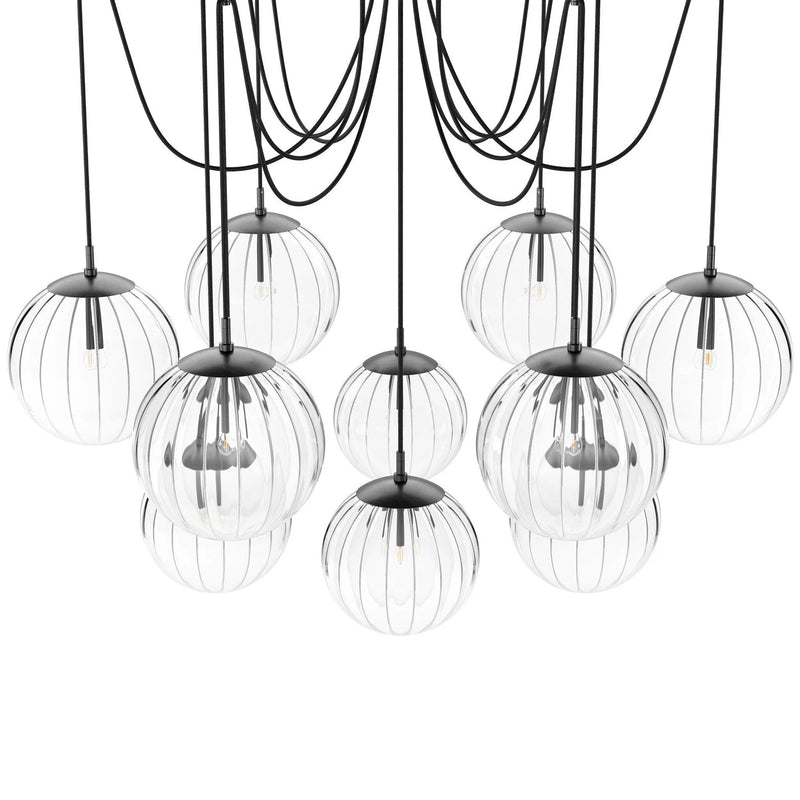 Spider Black Gunmetal Clear Ribbon Glass Cord Chandelier | ready to ship!