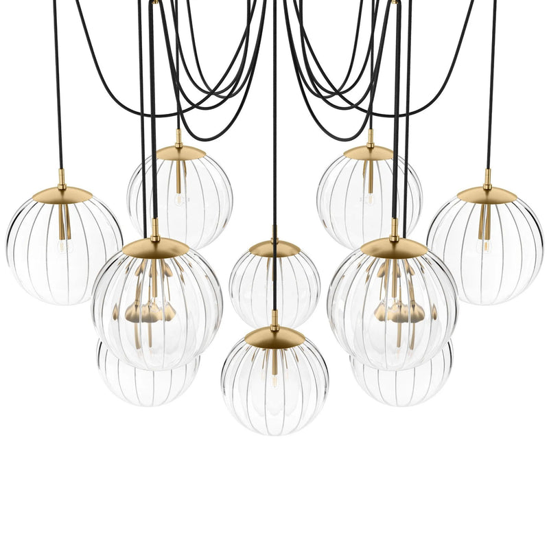Spider Burnished Brass Clear Ribbon Glass Cord Chandelier | ready to ship!