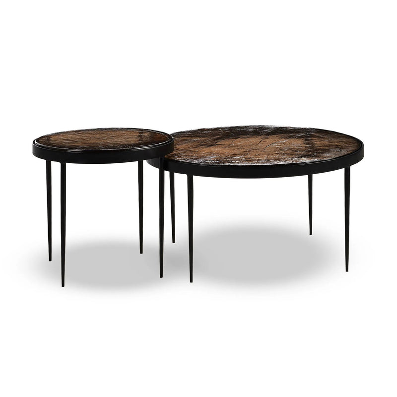 Yoko Smoked Brown Cast Glass Nesting Table | shipping 6/23/2025