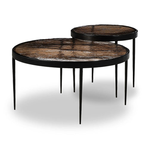 Yoko Smoked Brown Cast Glass Nesting Table | shipping 6/23/2025